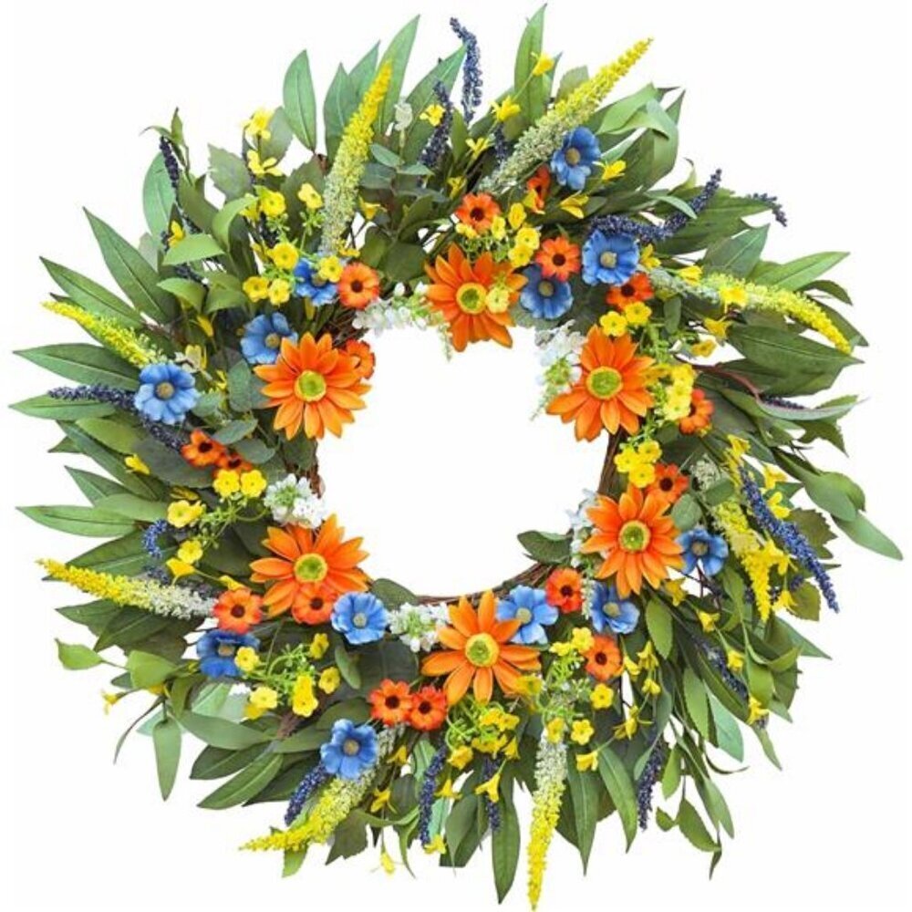 Boho Front Door Wreath Spring Daisy Lavender Decor